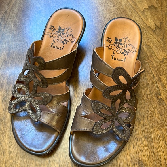 Think! Shoes - Think! Brown Floral Sandal EU 38 Kitten Heel